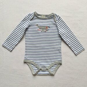 Baby Boden Blue Striped 100% Cotton Bodysuit with Embroidered Fish Seals 12-18M